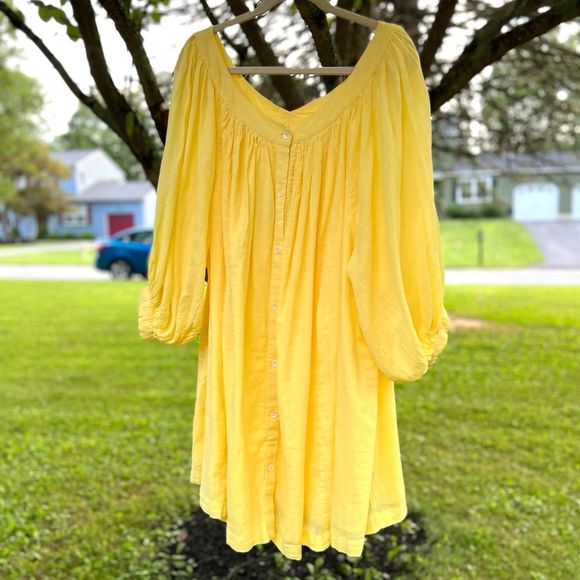 Free People Dresses & Skirts - NWT $78 free people | Lined | Button Down Bohemian Dress in Sunshine Yellow